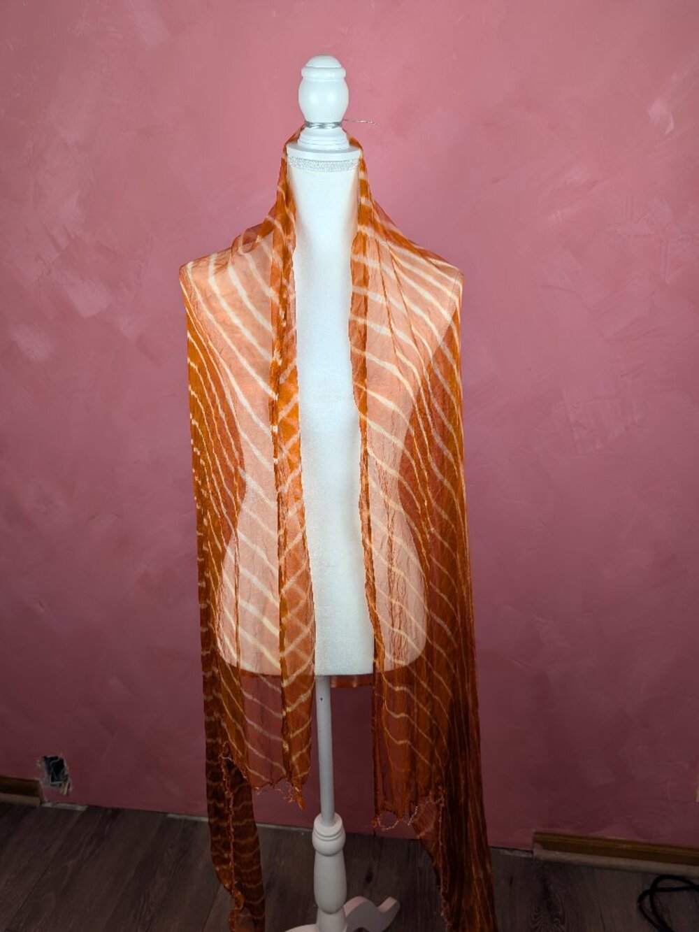 Orange and white wrap scarf